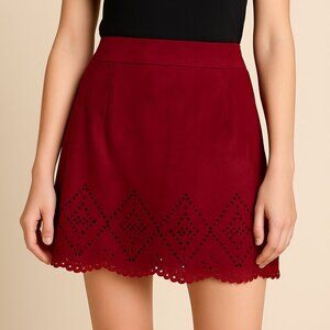 Lily Morgan Red Suede-Look Skirt Women’s M Mini Cutout Hem